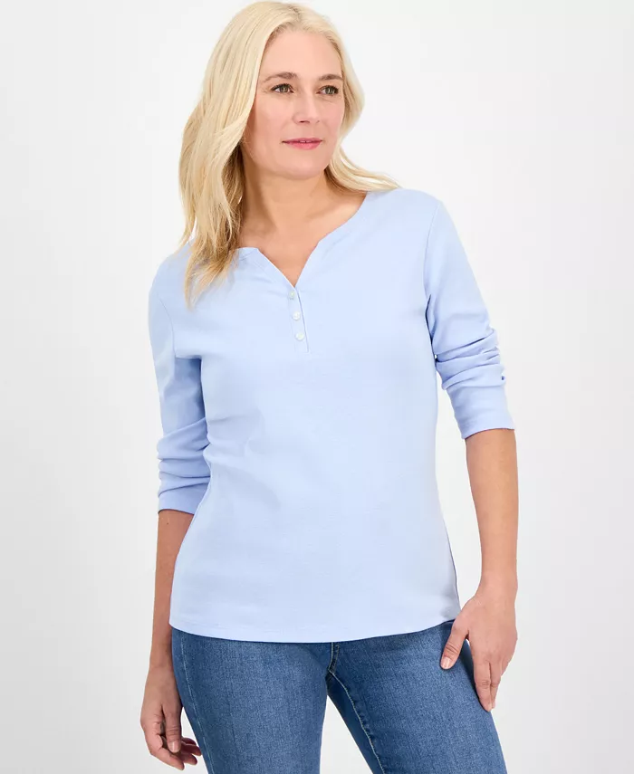 Женская хлопковая футболка Henley с рукавом 3/4, PXS-4X, создано для Macy's Style & Co, синий
Женская хлопковая футболка Henley с рукавом 3/4, PXS-4X, создано для Macy's Style & Co, синий