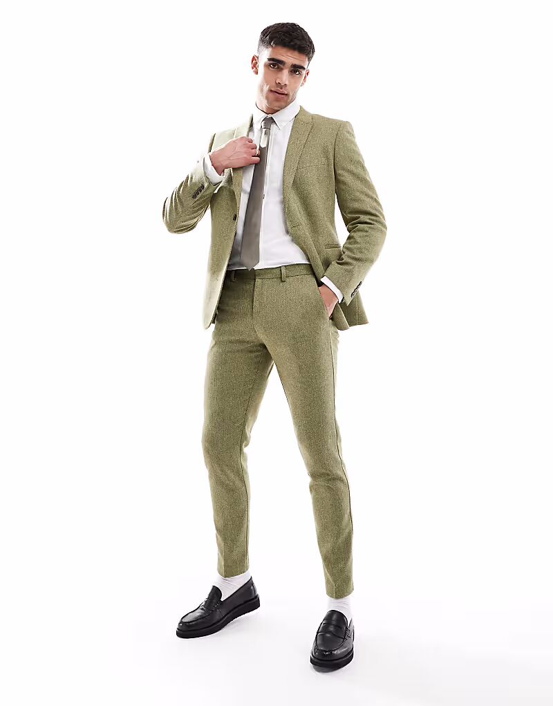 Узкие брюки из шерстяной смеси оливкового цвета с плетением «рогожка» Asos Design
Узкие брюки из шерстяной смеси оливкового цвета с плетением «рогожка» Asos Design