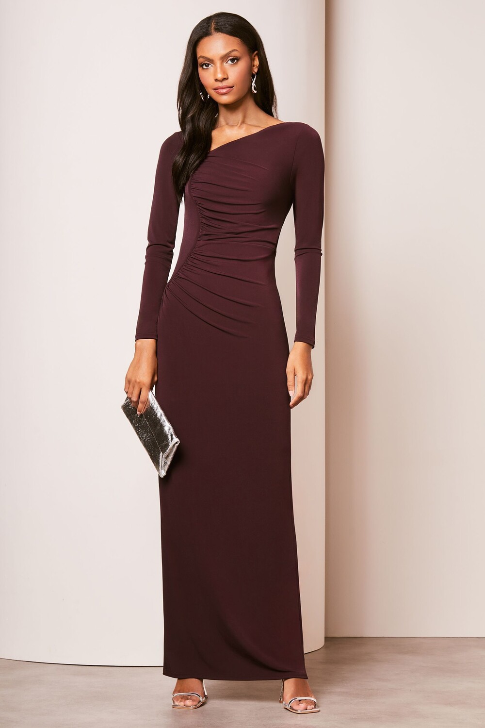 Платье макси со сборками и длинными рукавами Lipsy, фиолетовый 
Платье макси со сборками и длинными рукавами Lipsy, фиолетовый