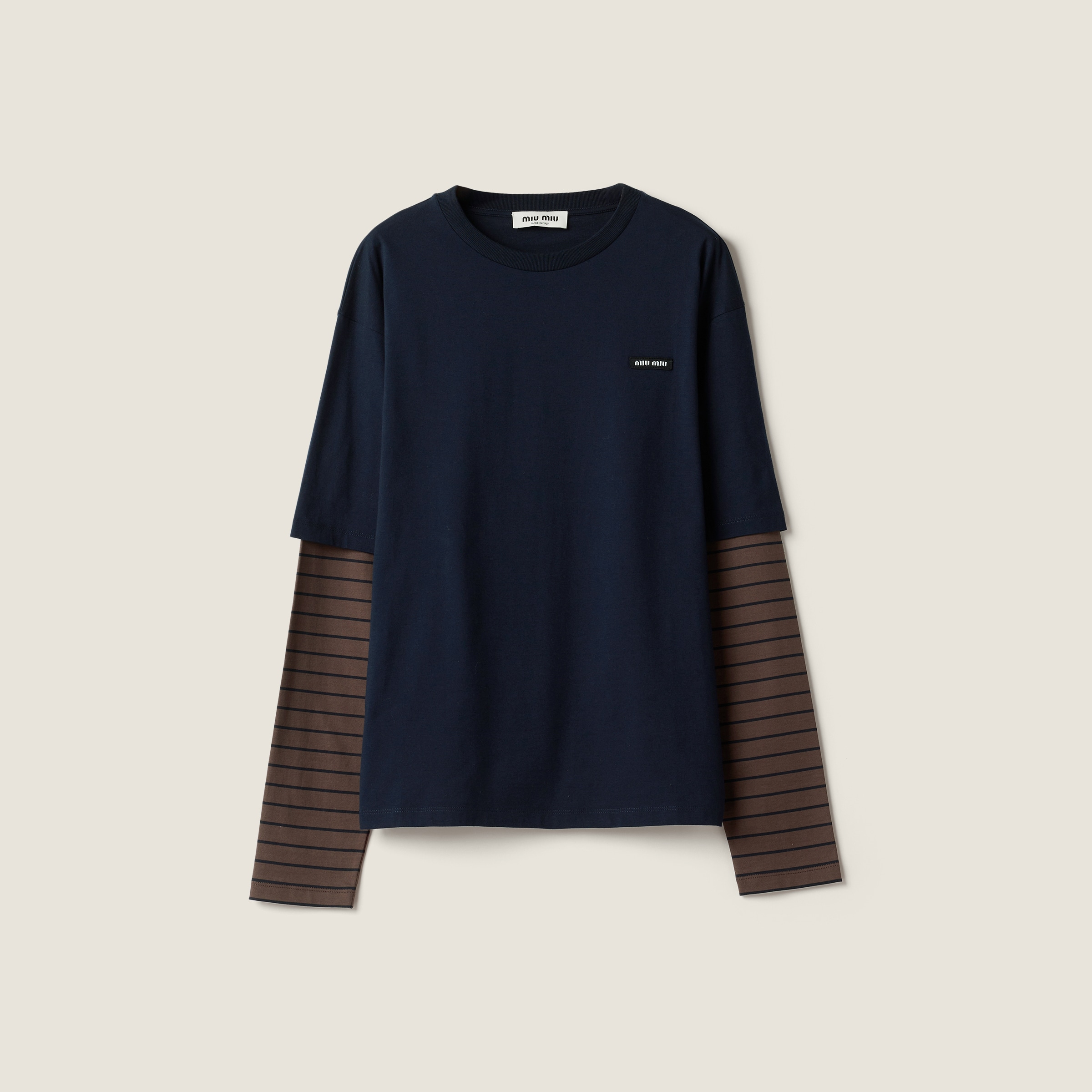 Джерси футболка с длинными рукавами MIU MIU, синий/какао-коричневый
Джерси футболка с длинными рукавами MIU MIU, синий/какао-коричневый