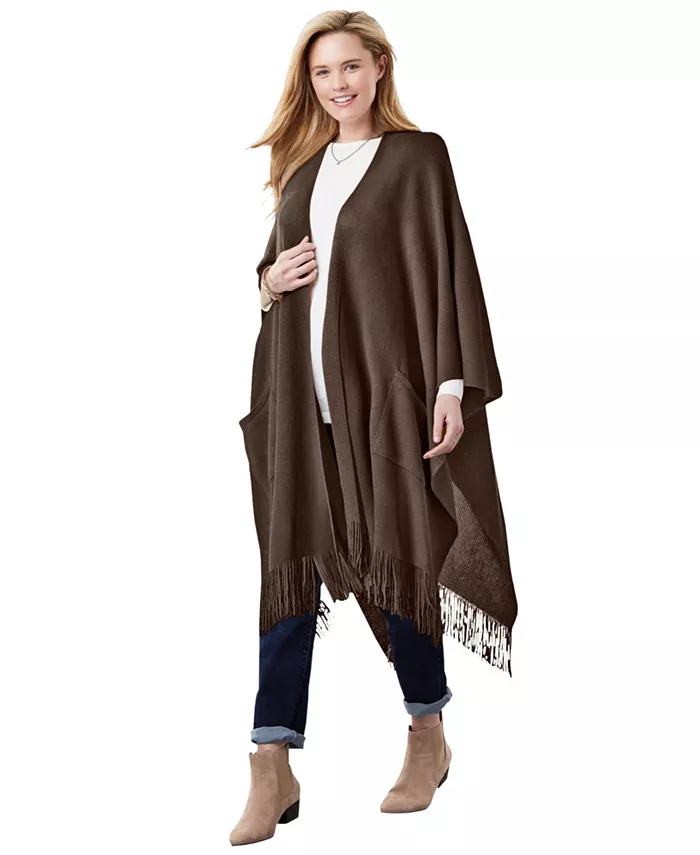 Женская накидка с бахромой Woman Within, коричневый
Женская накидка с бахромой Woman Within, коричневый