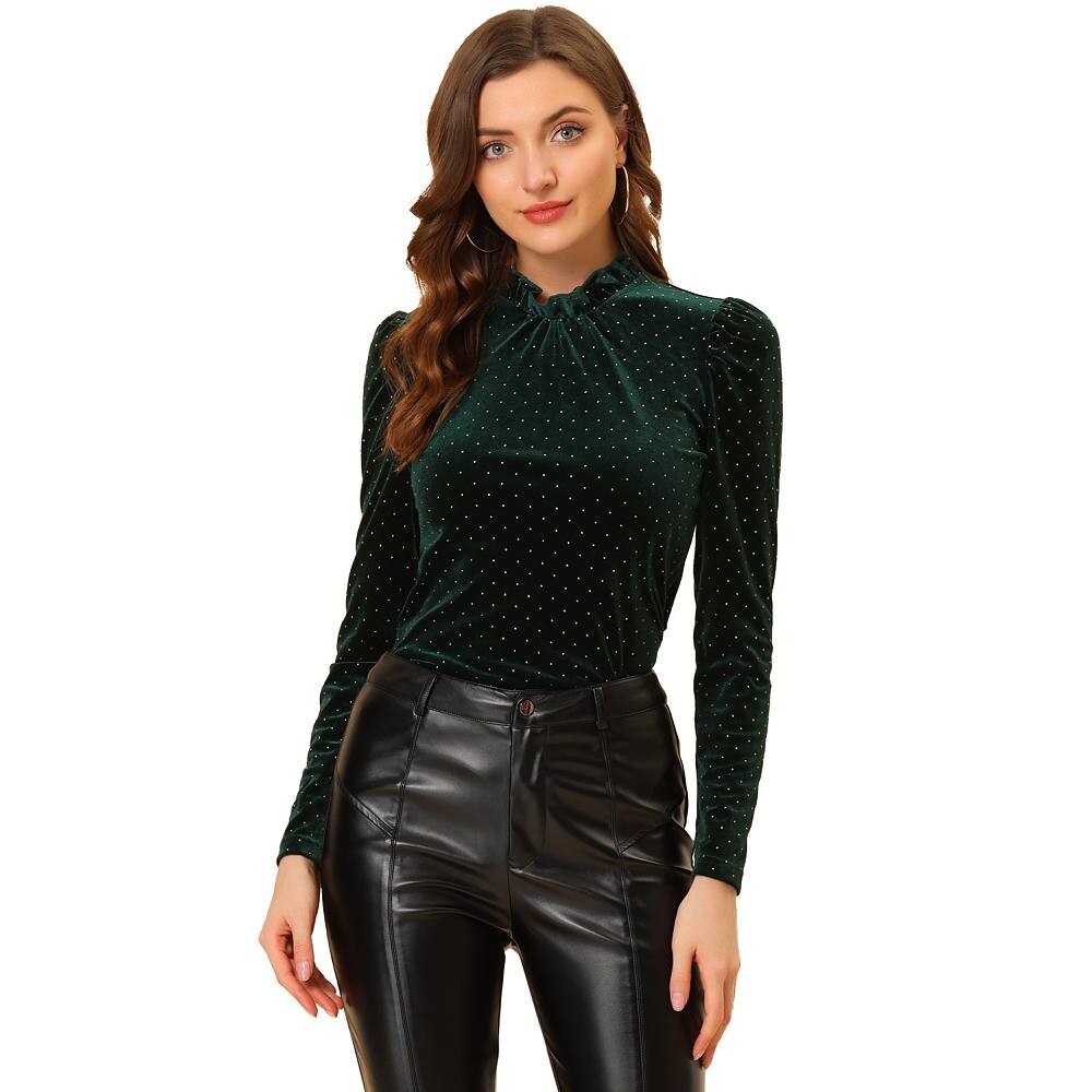 Женская винтажная бархатная блузка с металлическими блестящими точками и рюшами на шее и длинными рукавами ALLEGRA K, цвет Dark Green
Женская винтажная бархатная блузка с металлическими блестящими точками и рюшами на шее и длинными рукавами ALLEGRA K, цвет Dark Green