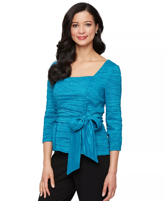 Женская блузка из тафты с квадратным вырезом и завязкой на талии Alex Evenings, синий
Женская блузка из тафты с квадратным вырезом и завязкой на талии Alex Evenings, синий