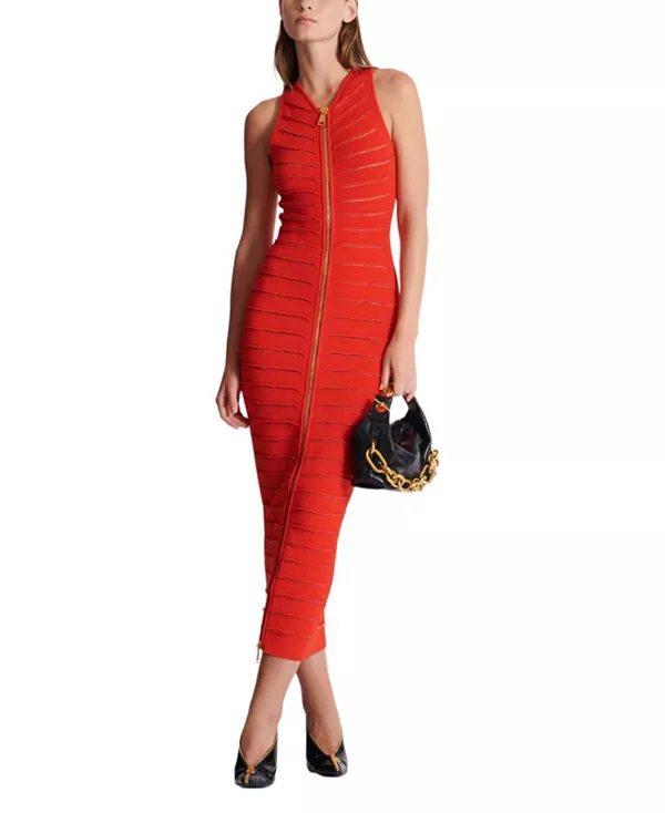 Длинное платье без рукавов из крокодиловой вязки Balmain, красный
Длинное платье без рукавов из крокодиловой вязки Balmain, красный