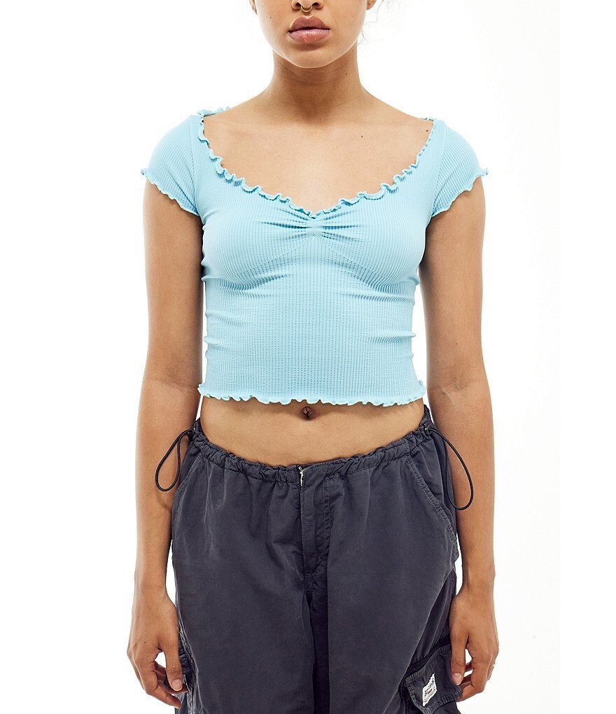 Укороченный топ с короткими рукавами и краями салата BDG Urban Outfitters Elsie, синий
Укороченный топ с короткими рукавами и краями салата BDG Urban Outfitters Elsie, синий