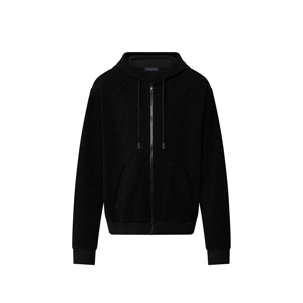 Толстовка с капюшоном из французского трикотажа с монограммой и застежкой-молнией Louis Vuitton, черный 
Толстовка с капюшоном из французского трикотажа с монограммой и застежкой-молнией Louis Vuitton, черный