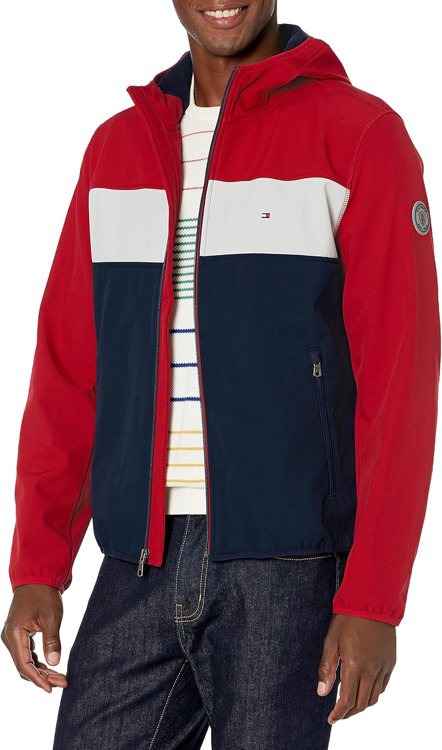Мужская легкая водонепроницаемая дышащая куртка софтшелл с капюшоном от Tommy Hilfiger, Red/Ice/Navy Color Block
Мужская легкая водонепроницаемая дышащая куртка софтшелл с капюшоном от Tommy Hilfiger, Red/Ice/Navy Color Block