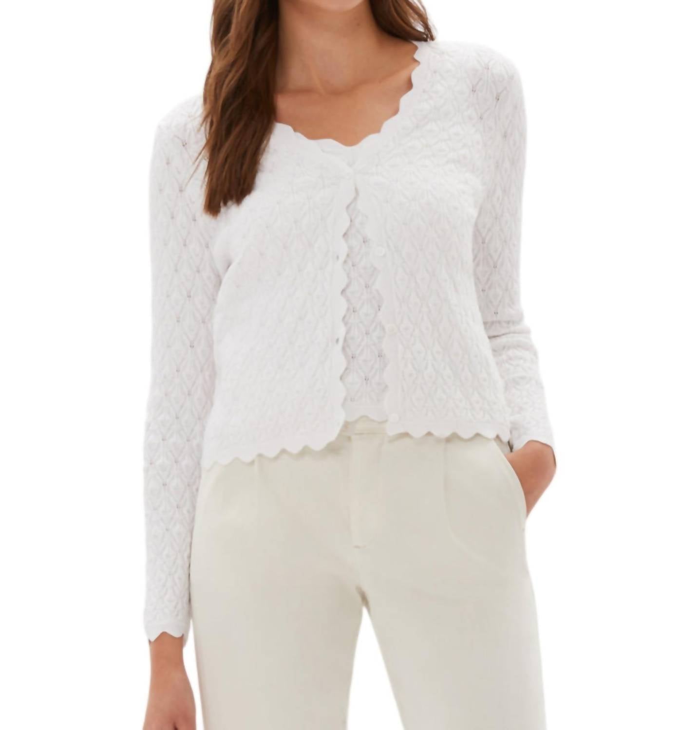 Кардиган с ажурной вязкой Pointelle в белом цвете Ecru
Кардиган с ажурной вязкой Pointelle в белом цвете Ecru