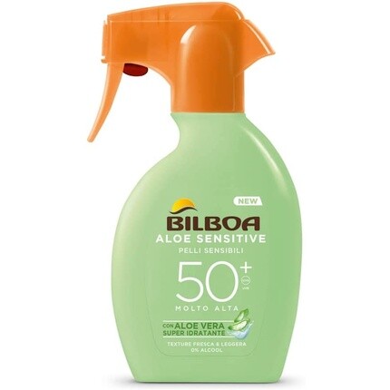 Спрей Aloe Sensitive Spf50+ с высокой степенью защиты для чувствительной кожи 200мл, Bilboa 
Спрей Aloe Sensitive Spf50+ с высокой степенью защиты для чувствительной кожи 200мл, Bilboa