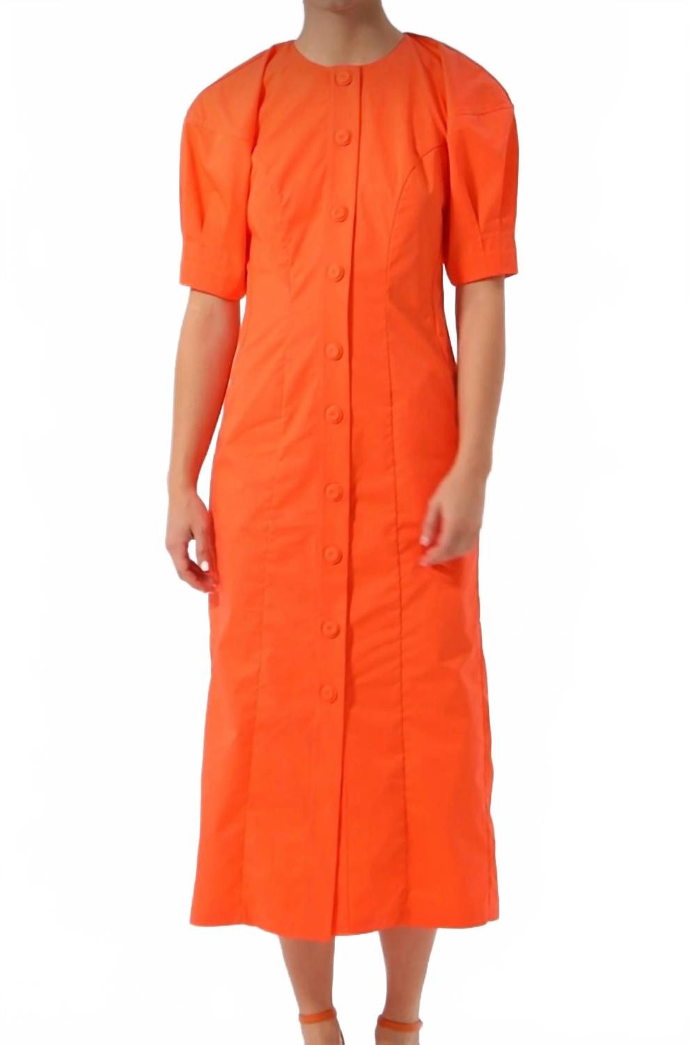Платье-рубашка с плиссированными рукавами и круглым вырезом из хлопка в оранжевом цвете EXQUISE
Платье-рубашка с плиссированными рукавами и круглым вырезом из хлопка в оранжевом цвете EXQUISE