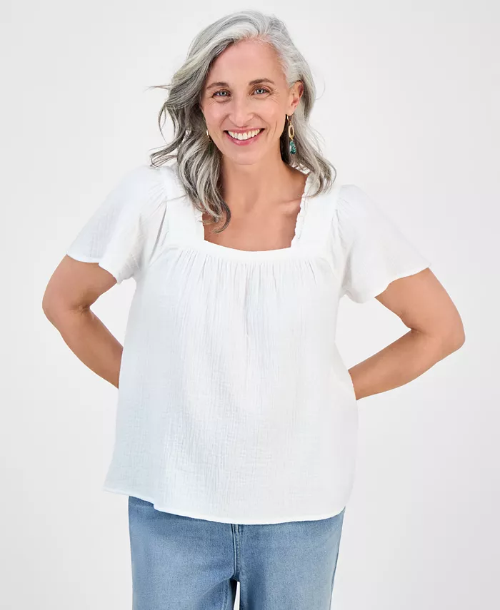 Повседневная хлопковая блузка с квадратным вырезом Petite Style & Co, белый
Повседневная хлопковая блузка с квадратным вырезом Petite Style & Co, белый