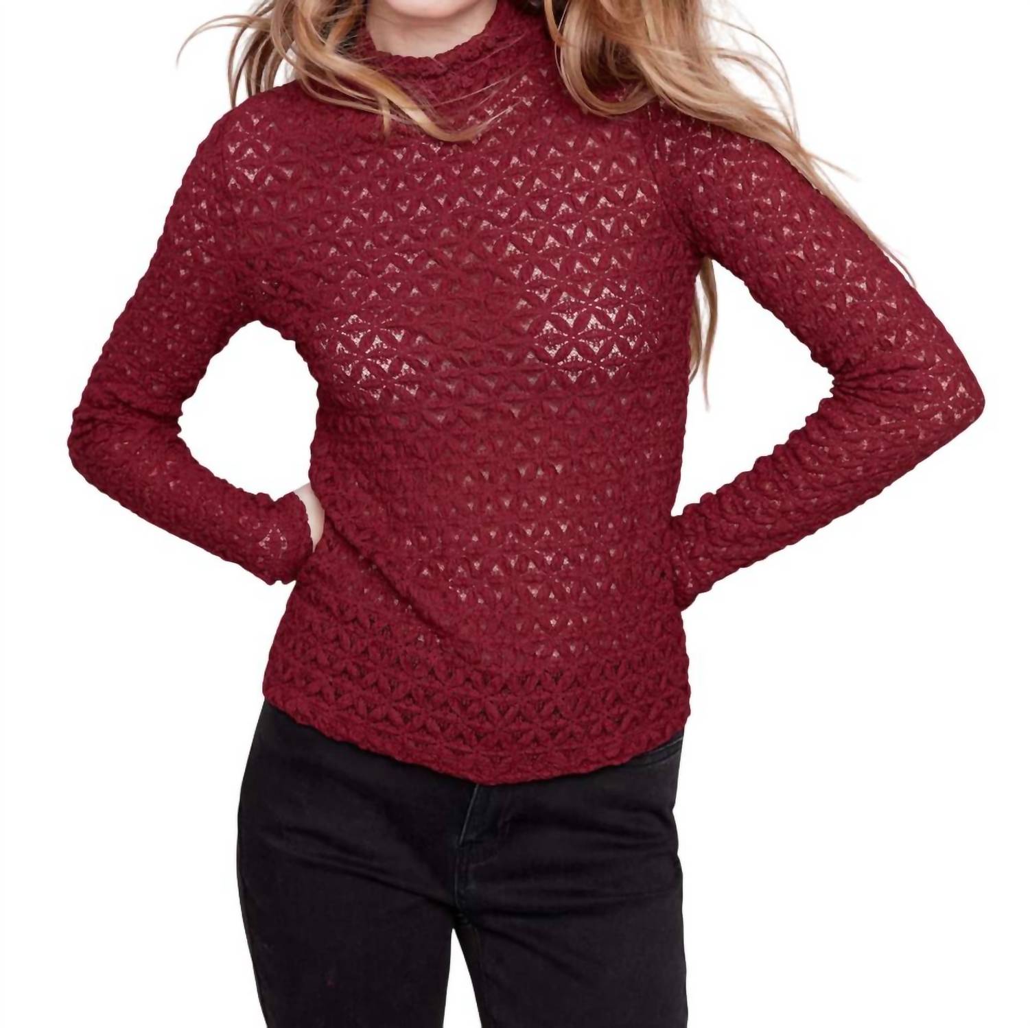 Кружевной топ с воротником-стойкой цвета каберне CHARLIE B, цвет cabernet
Кружевной топ с воротником-стойкой цвета каберне CHARLIE B, цвет cabernet