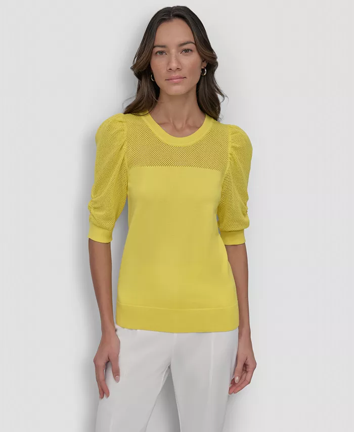 Женский топ с сетчатыми рукавами-фонариками DKNY, желтый
Женский топ с сетчатыми рукавами-фонариками DKNY, желтый