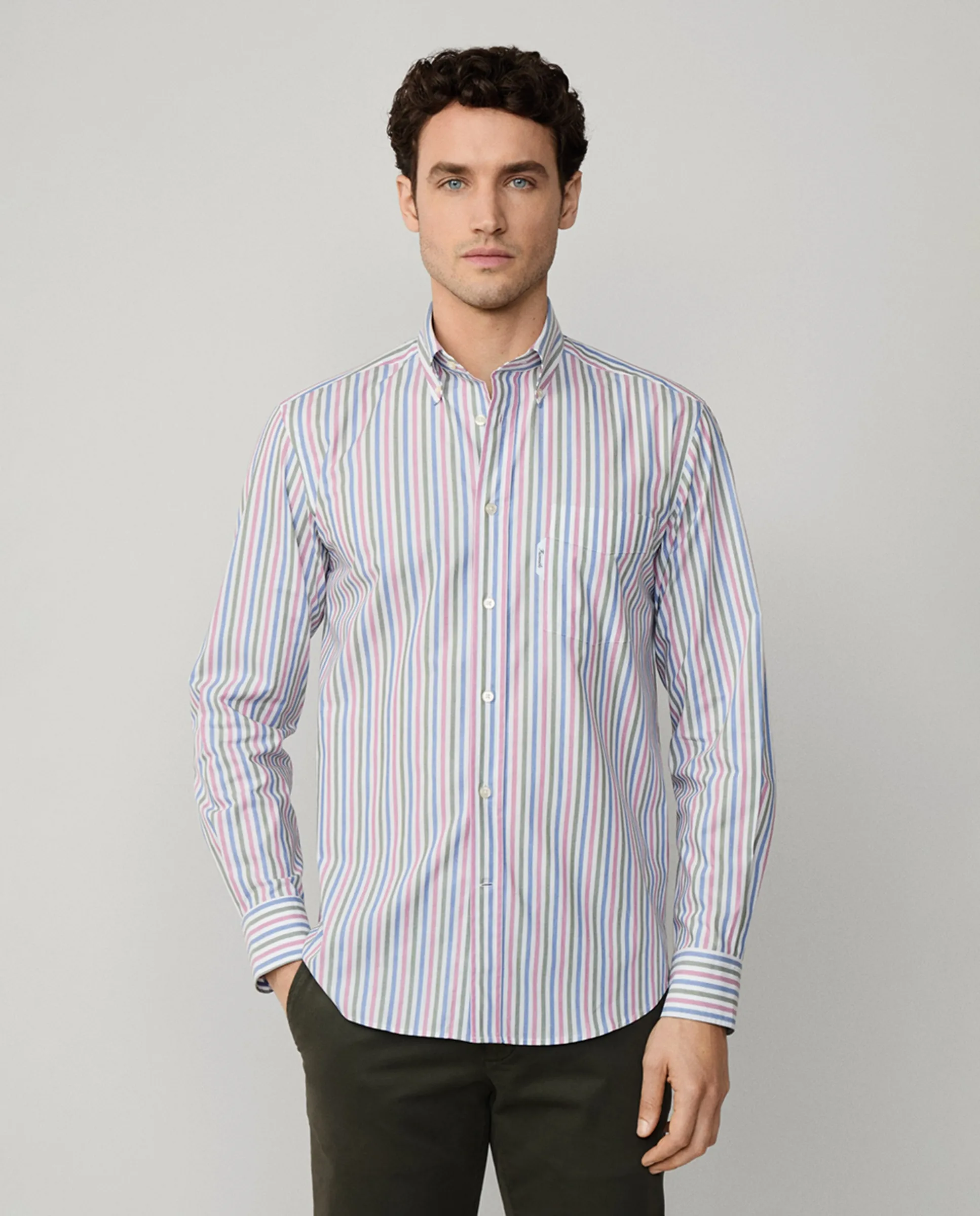 Мужская хлопковая рубашка в разноцветную полоску клубного кроя Façonnable, розовый
Мужская хлопковая рубашка в разноцветную полоску клубного кроя Façonnable, розовый