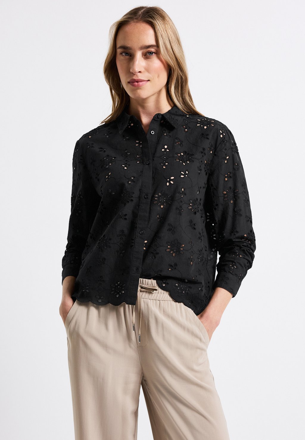 Блузка на пуговицах Street One, черный 
Блузка на пуговицах Street One, черный