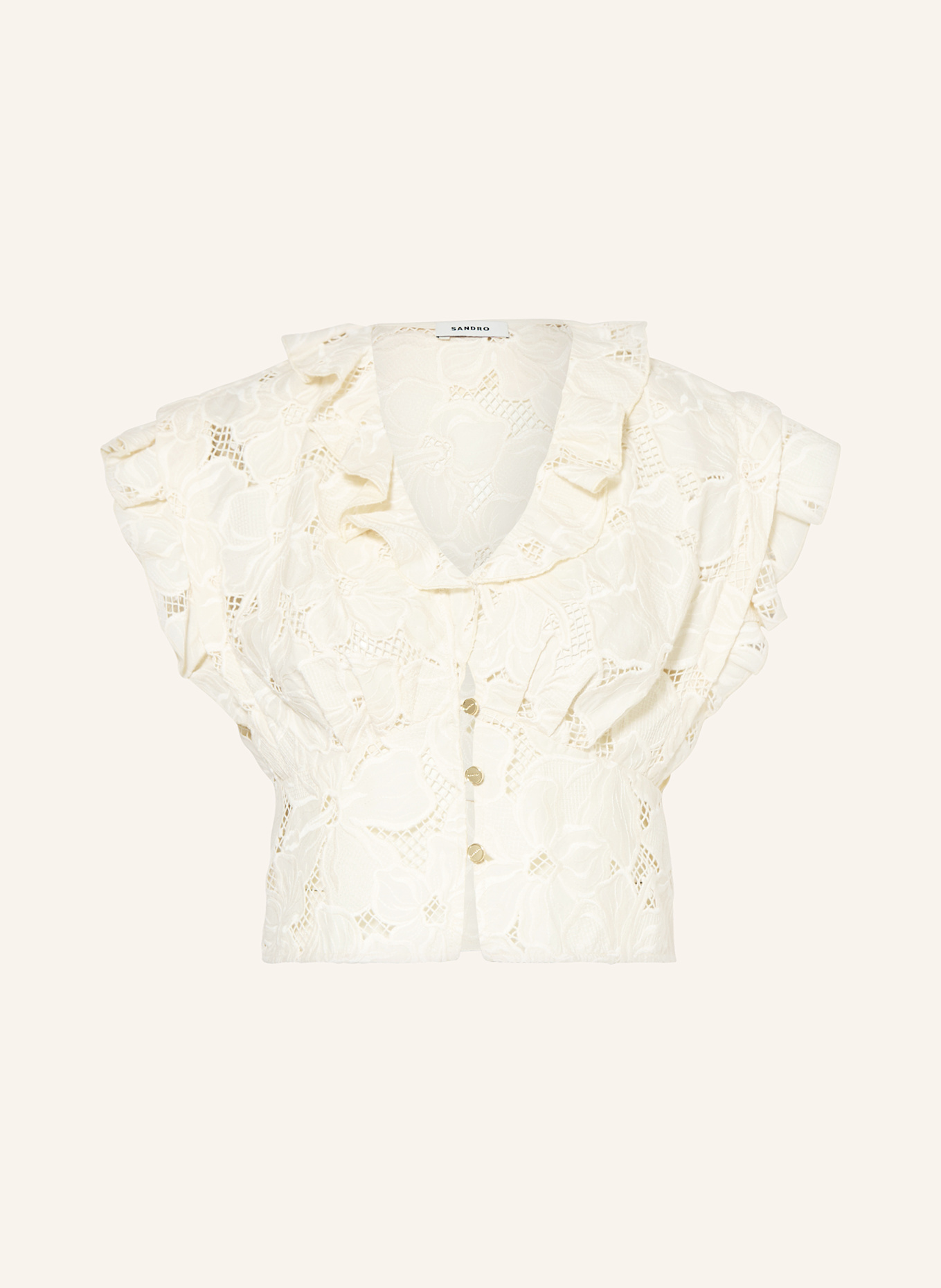 Кружевная блузка с воланами Sandro, экрю
Кружевная блузка с воланами Sandro, экрю