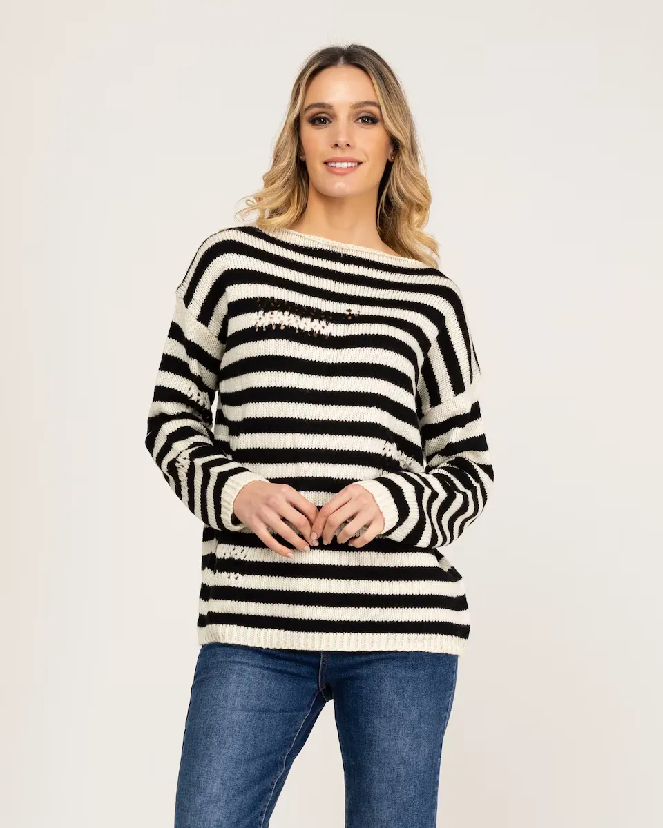 Женский двухцветный трикотажный свитер в полоску Tantra, чёрный
Женский двухцветный трикотажный свитер в полоску Tantra, чёрный