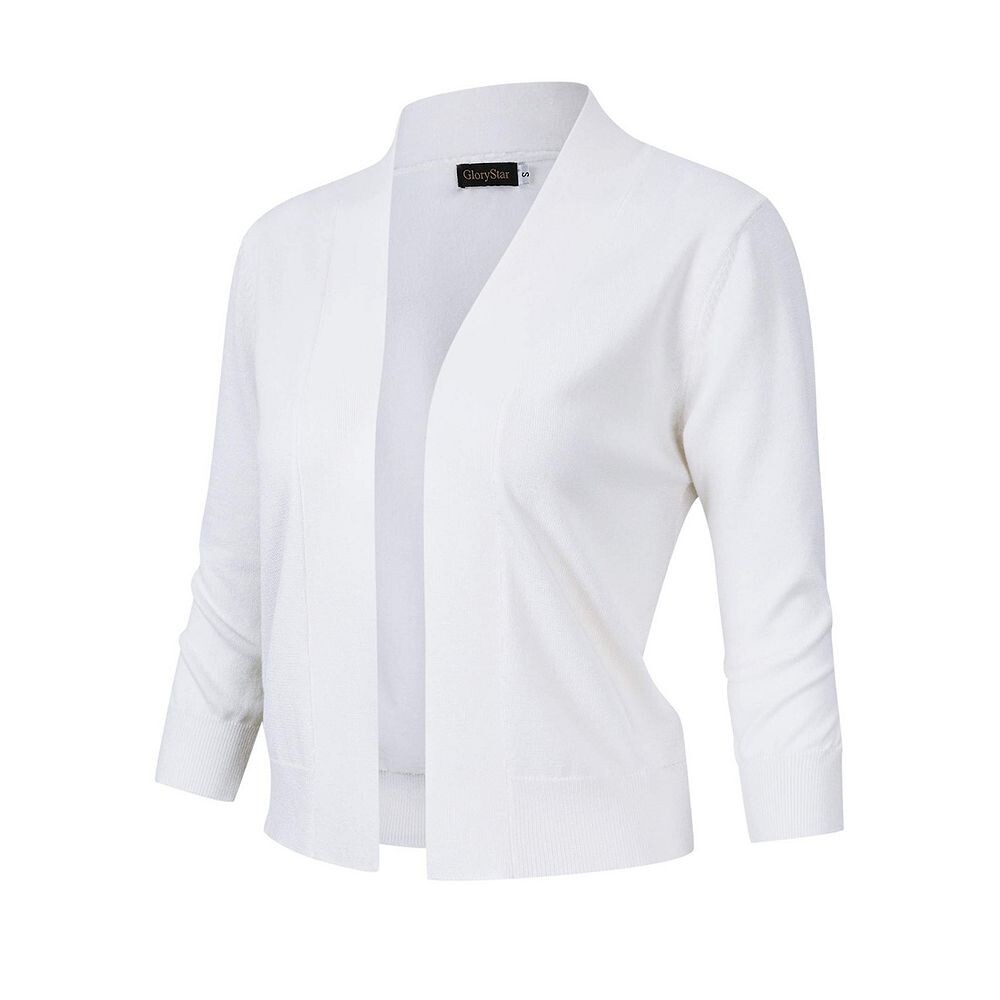 Женские укороченные кардиганы с рукавами 3/4, вязаные короткие болеро с открытым передом Glorystar, белый
Женские укороченные кардиганы с рукавами 3/4, вязаные короткие болеро с открытым передом Glorystar, белый