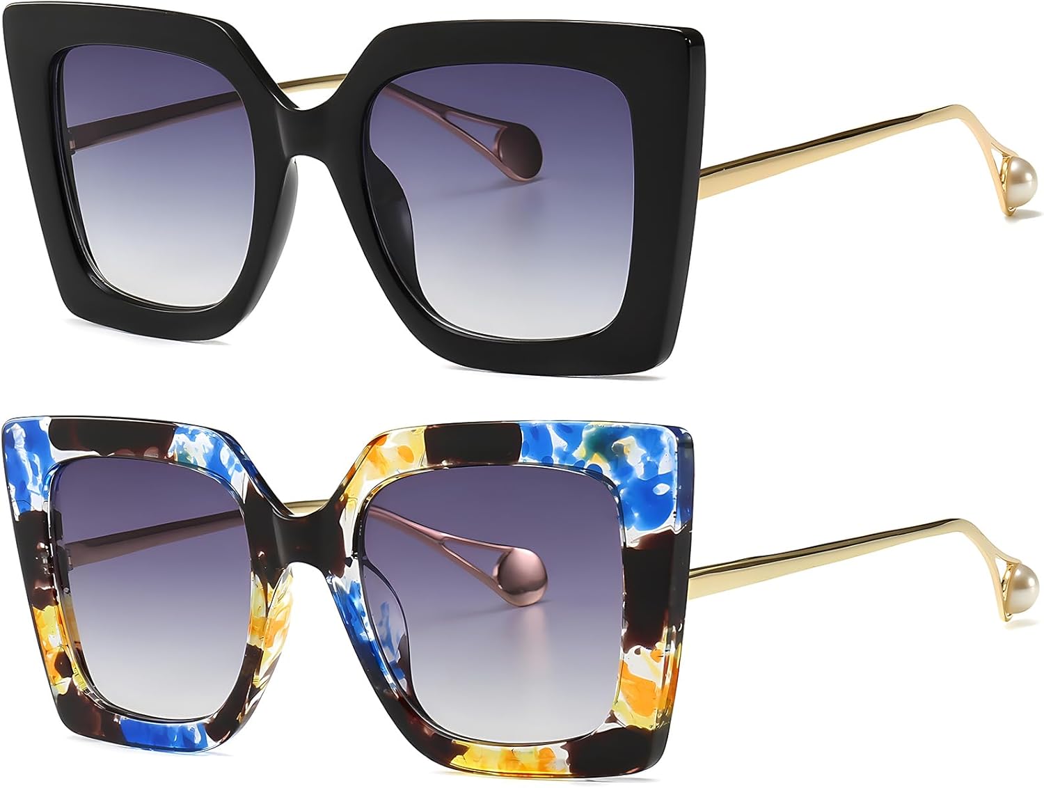 Солнцезащитные очки AIEYEZO большого размера для женщин, модные ретро-очки в квадратной оправе, стильные женские солнцезащитные очки, 2 Pack (Black/Grey Gradient + Flower/Grey Gradient)
Солнцезащитные очки AIEYEZO большого размера для женщин, модные ретро-очки в квадратной оправе, стильные женские солнцезащитные очки, 2 Pack (Black/Grey Gradient + Flower/Grey Gradient)
