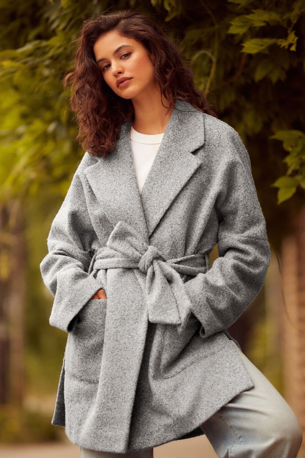 Пальто с поясом Next, серый 
Пальто с поясом Next, серый