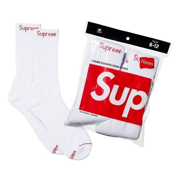 Носки Supreme Hanes Crew Socks 4 Pack SS18 'White', белый 
Носки Supreme Hanes Crew Socks 4 Pack SS18 'White', белый