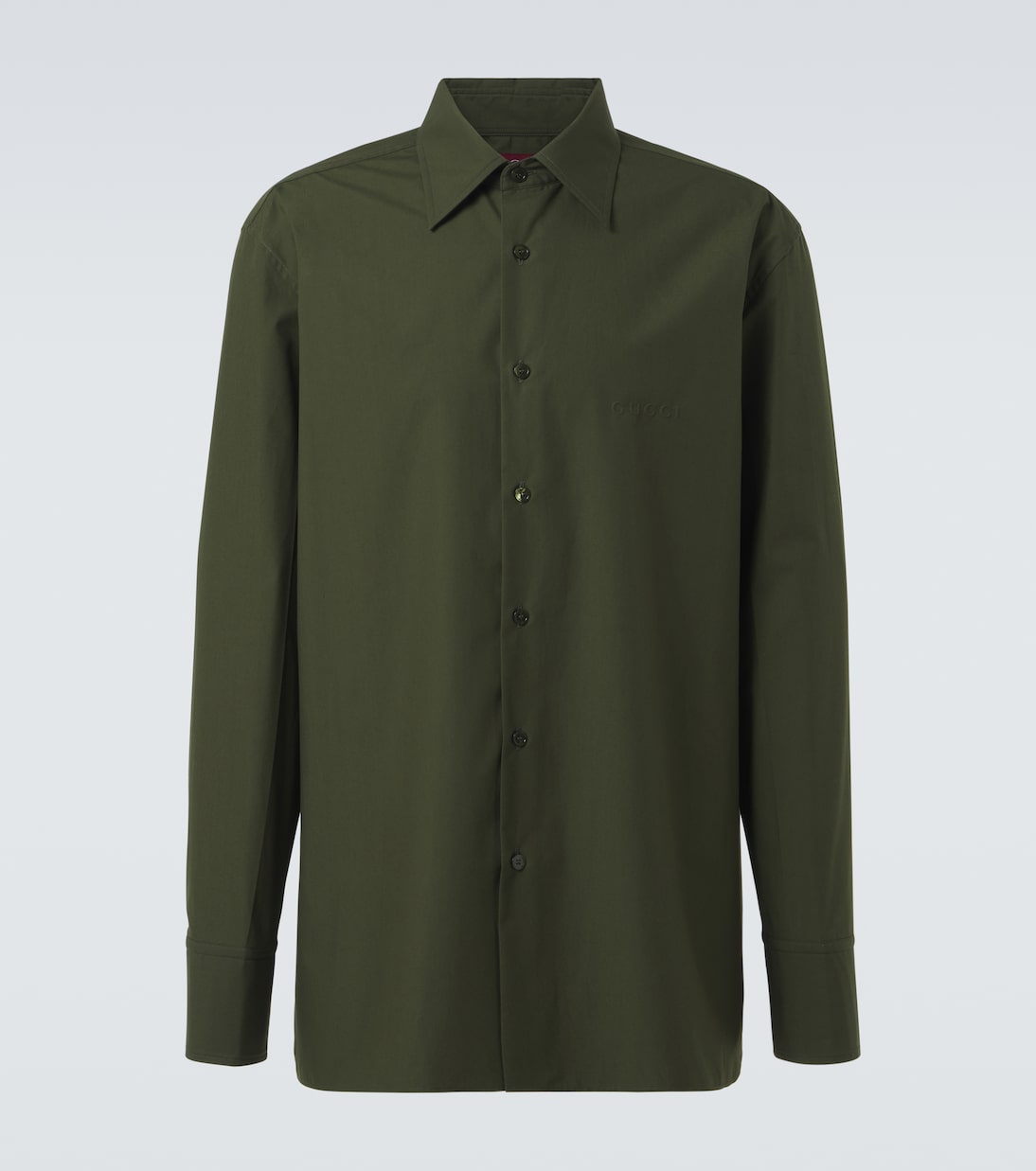 Хлопковая поплиновая рубашка с логотипом Gucci, True Military
Хлопковая поплиновая рубашка с логотипом Gucci, True Military