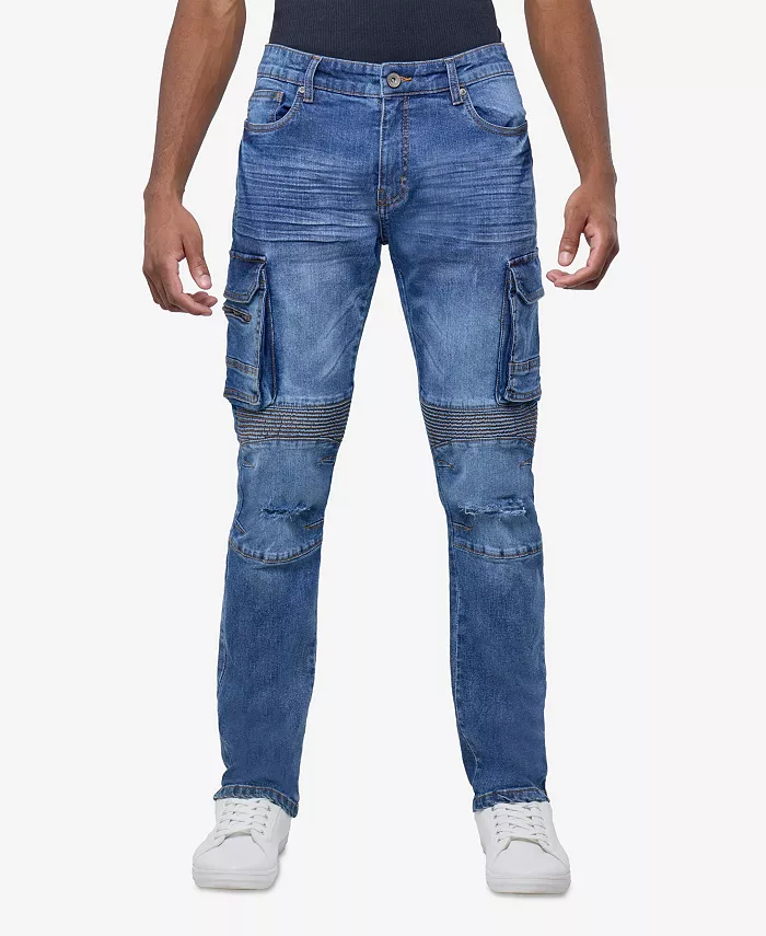 Мужские узкие мото-джинсы с рваными деталями и карманами Raw X, синий
Мужские узкие мото-джинсы с рваными деталями и карманами Raw X, синий