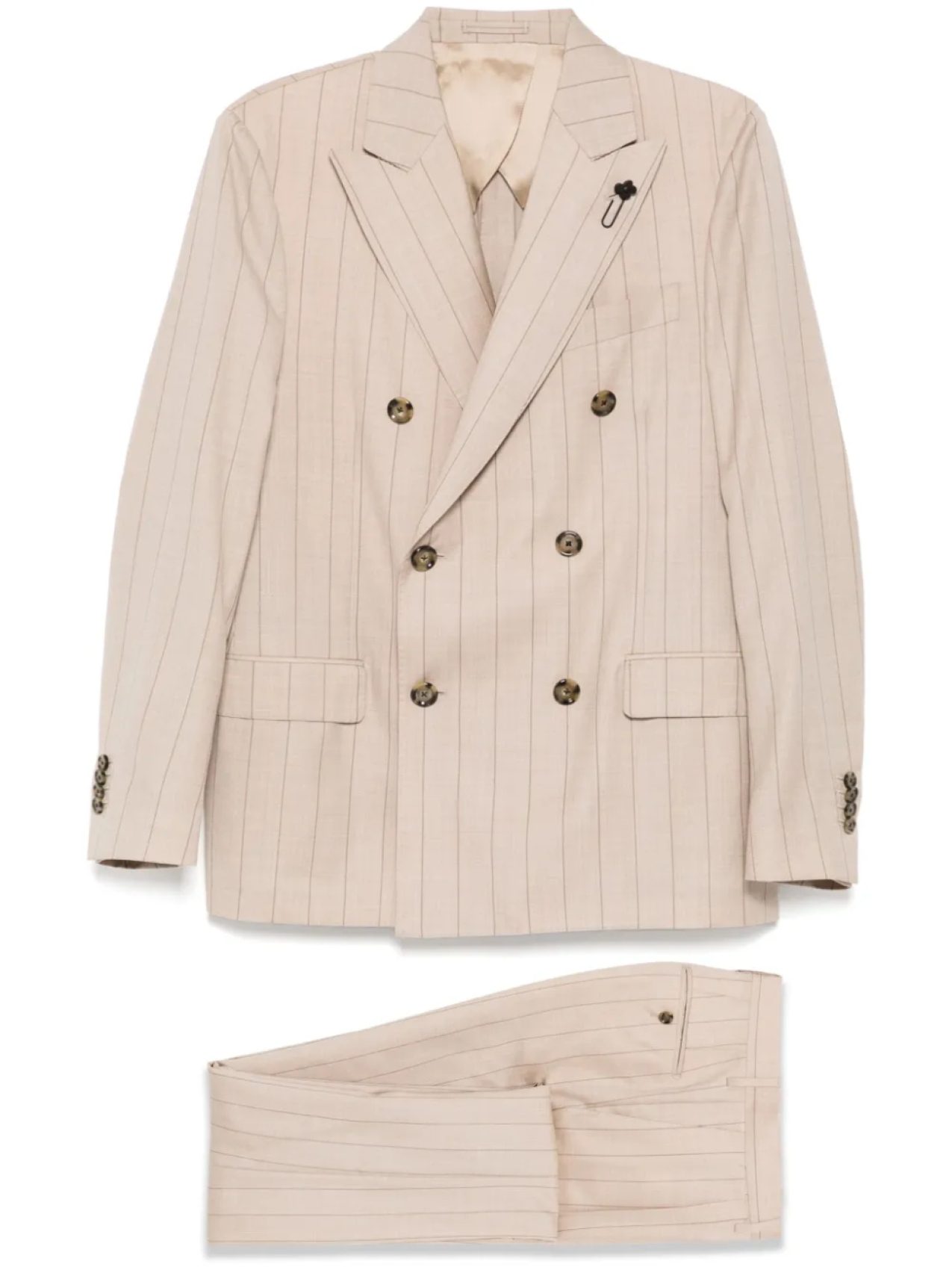 Двубортный костюм с брошью Lardini, нейтральный 
Двубортный костюм с брошью Lardini, нейтральный