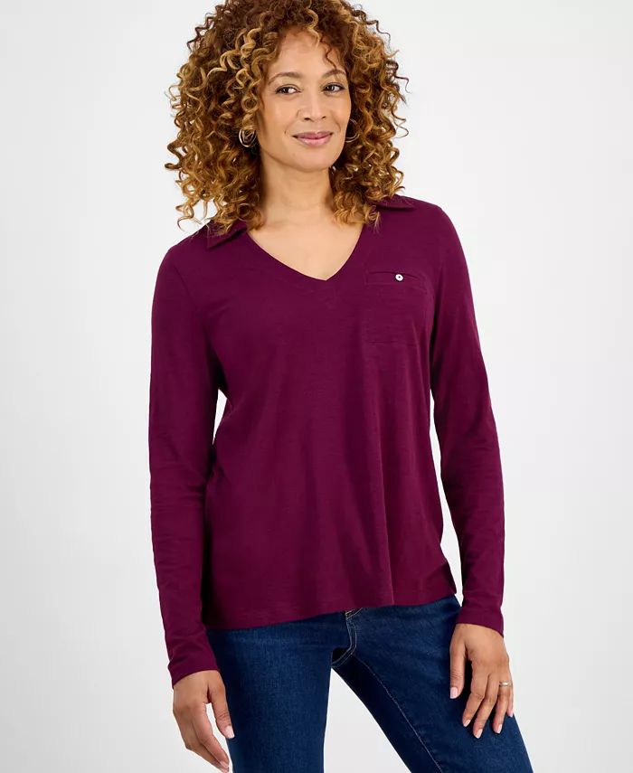 Женский трикотажный топ с V-образным вырезом и длинными рукавами Style & Co, красный
Женский трикотажный топ с V-образным вырезом и длинными рукавами Style & Co, красный