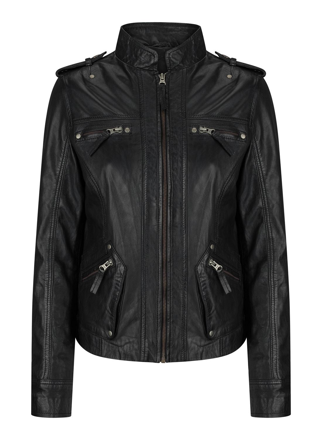 Кожаная облегающая байкерская куртка с 4 карманами TruClothing, черный
Кожаная облегающая байкерская куртка с 4 карманами TruClothing, черный