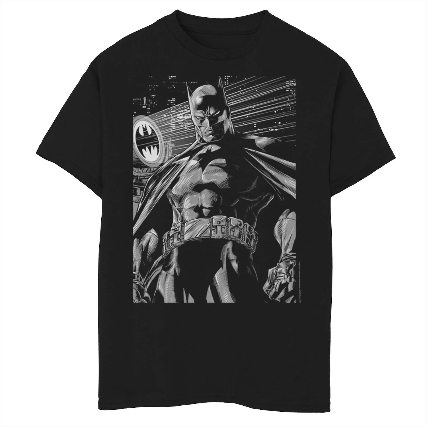 Черно-белая футболка с графическим плакатом и портретом Бэтмена для мальчиков 8–20 лет Licensed Character, Черный, Черно-белая футболка с графическим плакатом и портретом Бэтмена для мальчиков 8–20 лет Licensed Character