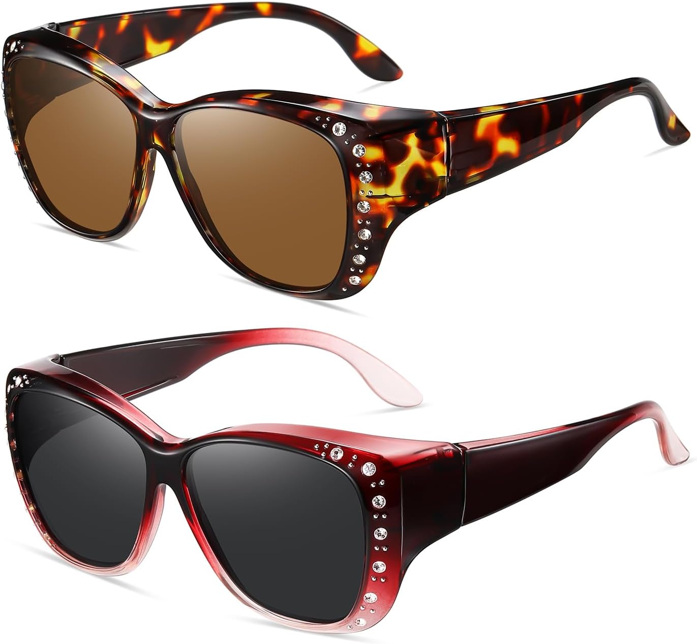 Солнцезащитные очки Wzerry, надеваемые поверх обычных очков, для женщин, в стиле ретро, поляризованные, с защитой от УФ-излучения UV 400 и стразами, Brown Tortoise/Brown + Gradient Red/Grey
Солнцезащитные очки Wzerry, надеваемые поверх обычных очков, для женщин, в стиле ретро, поляризованные, с защитой от УФ-излучения UV 400 и стразами, Brown Tortoise/Brown + Gradient Red/Grey