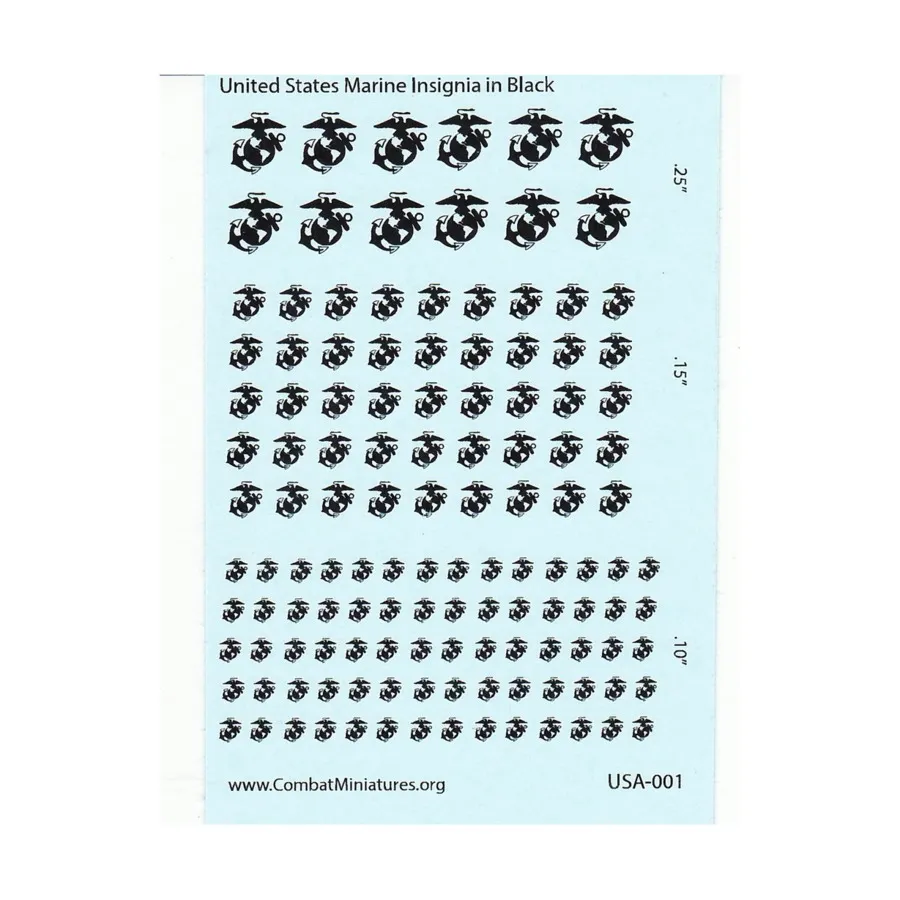 Знаки отличия морской пехоты (1:285, 1:600), Decals - United States (Combat Miniatures)
Знаки отличия морской пехоты (1:285, 1:600), Decals - United States (Combat Miniatures)