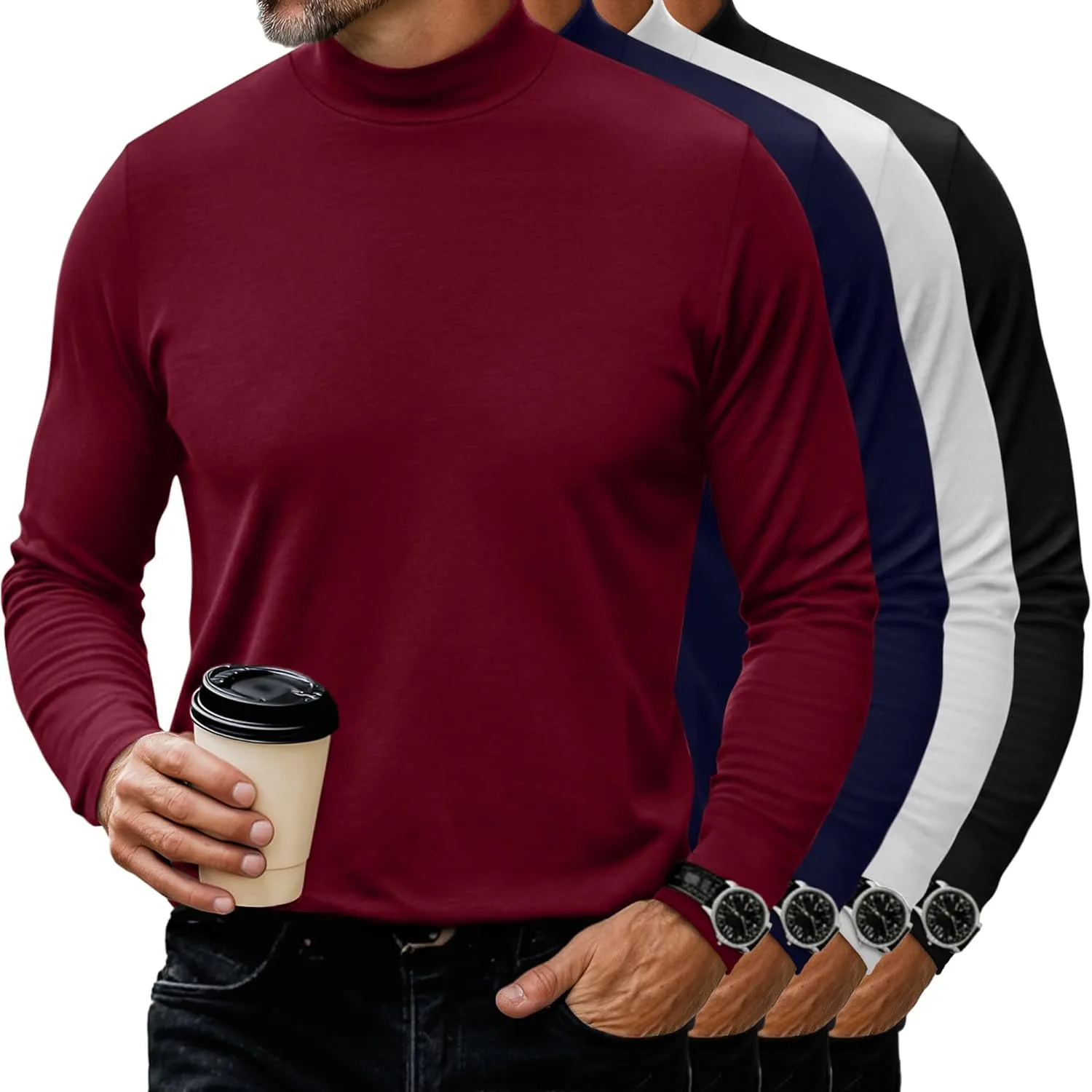 Neer 4 Pack мужские водолазки, длинный рукав, Slim Fit
Neer 4 Pack мужские водолазки, длинный рукав, Slim Fit