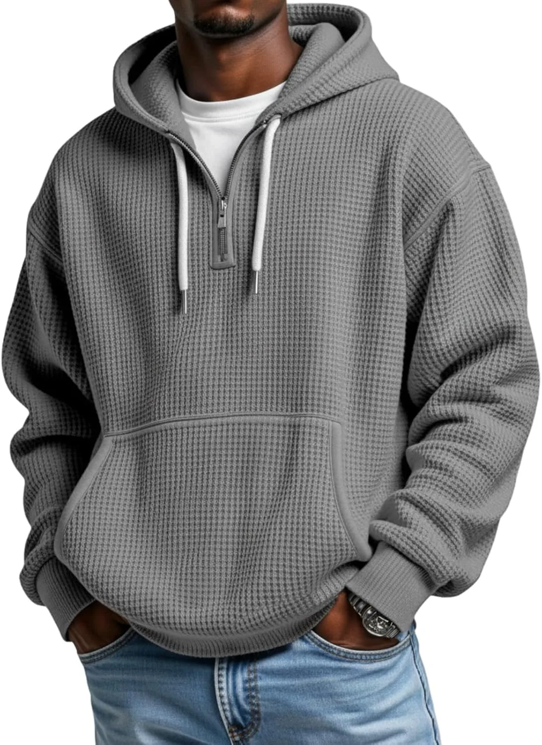 Мужская вафельная толстовка с капюшоном и карманом VELONLLONE
Мужская вафельная толстовка с капюшоном и карманом VELONLLONE