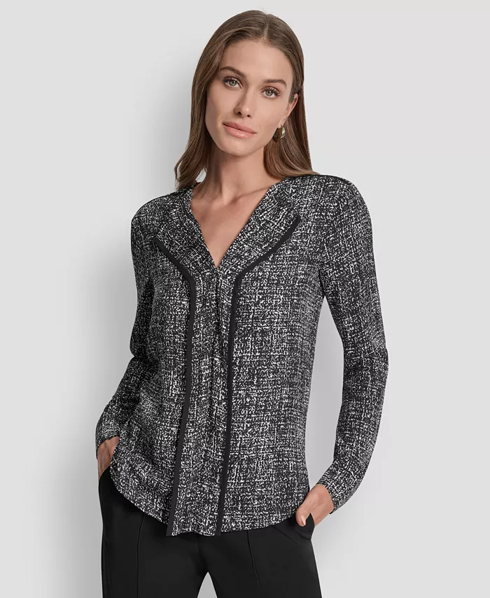 Женский топ с V-образным вырезом и контрастной отделкой с принтом Dkny, серый
Женский топ с V-образным вырезом и контрастной отделкой с принтом Dkny, серый