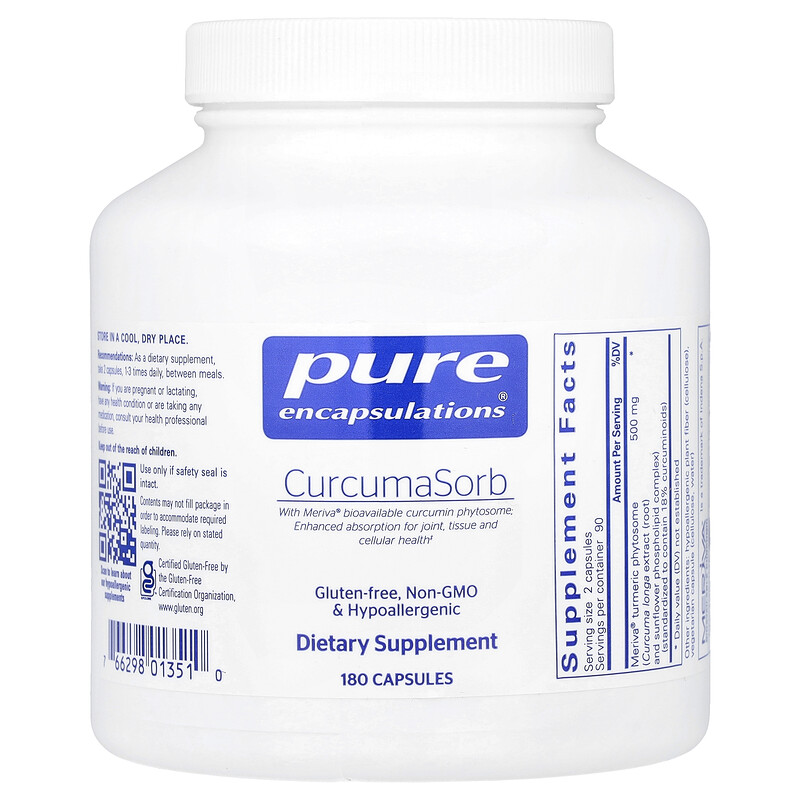 Pure Encapsulations, CurcumaSorb, 500 мг, 180 капсул (250 мг на капсулу)
Pure Encapsulations, CurcumaSorb, 500 мг, 180 капсул (250 мг на капсулу)