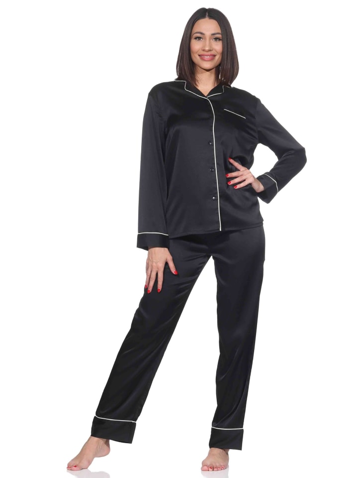 NORMANN Атласная пижама с длинными рукавами и застежкой на пуговицы, черного цвета
NORMANN Атласная пижама с длинными рукавами и застежкой на пуговицы, черного цвета