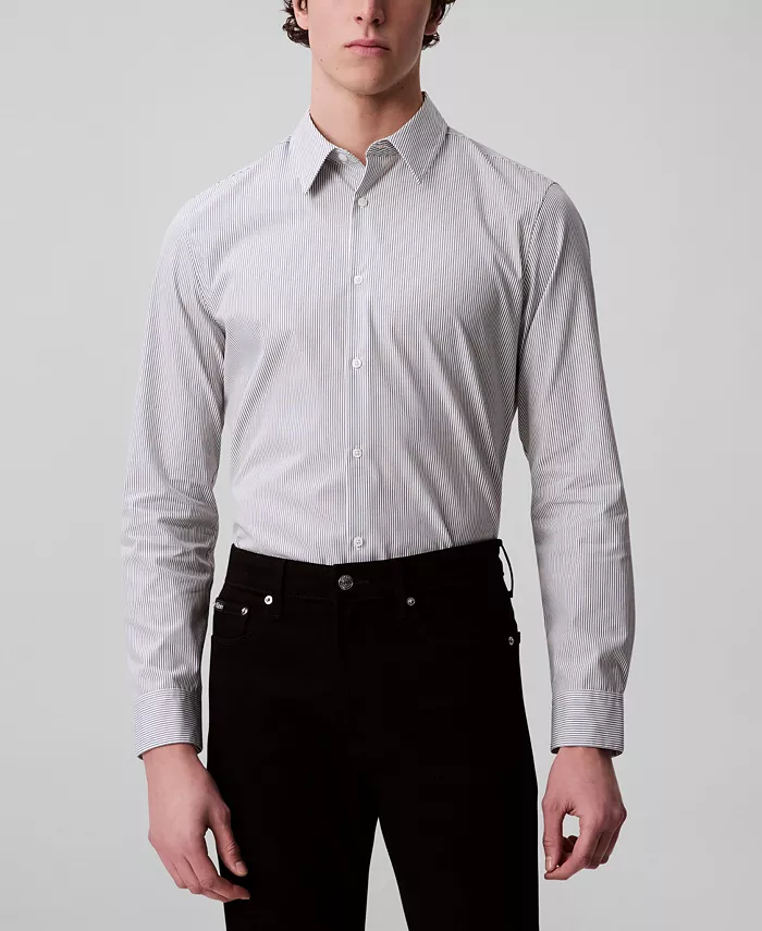 Мужская облегающая рубашка в полоску, эластичная Calvin Klein, белый 
Мужская облегающая рубашка в полоску, эластичная Calvin Klein, белый