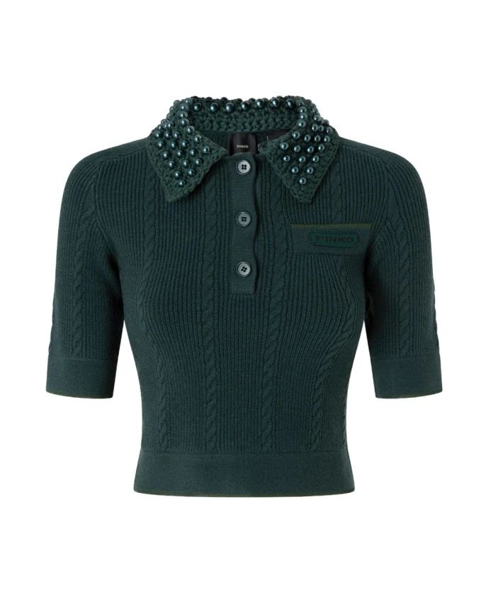 Зеленый вязаный свитер с воротником-поло Pinko, зеленый
Зеленый вязаный свитер с воротником-поло Pinko, зеленый