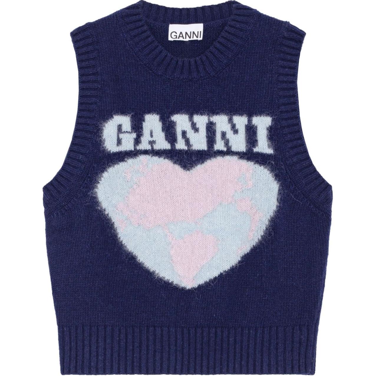 Свитер с интарсией в виде сердца GANNI, синий
Свитер с интарсией в виде сердца GANNI, синий
