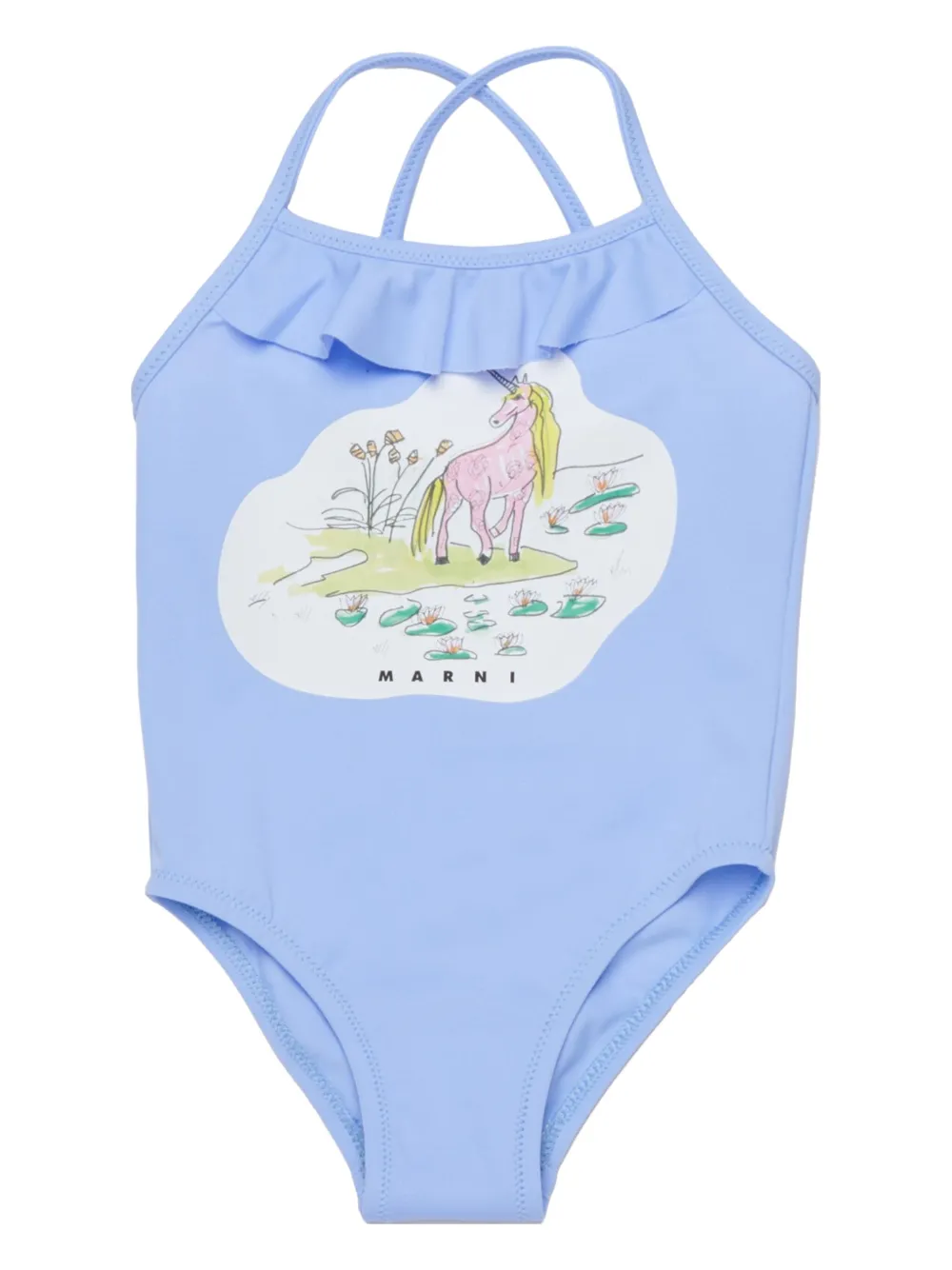 Купальник с оборками и принтом Marni Kids, синий
Купальник с оборками и принтом Marni Kids, синий