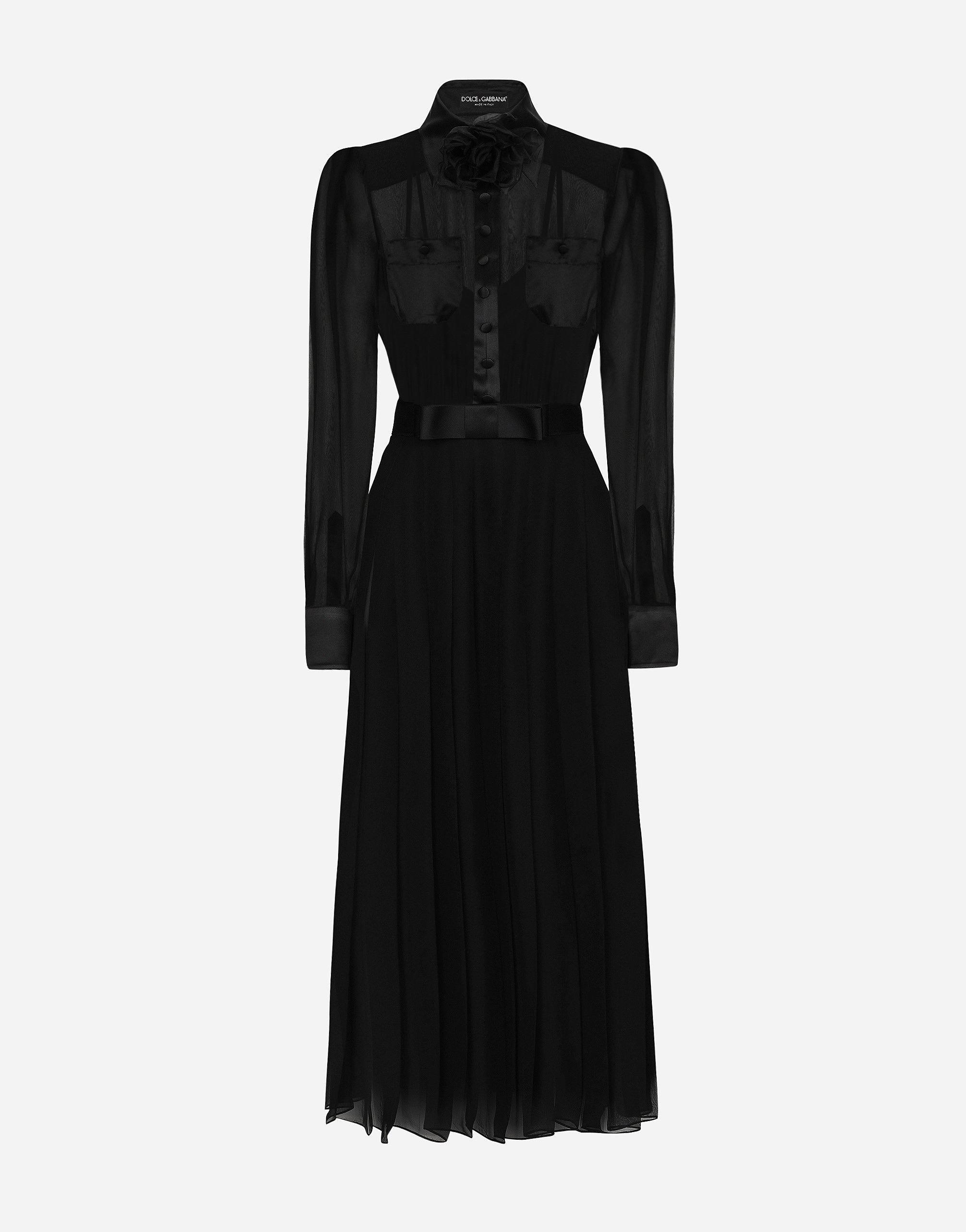 Шифоновое платье-рубашка миди с атласными деталями Dolce & Gabbana, черный
Шифоновое платье-рубашка миди с атласными деталями Dolce & Gabbana, черный