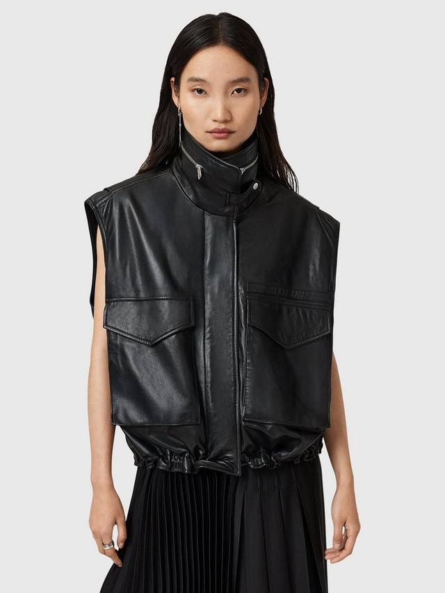 Кожаный жилет с воронкообразным воротником цвета clay AllSaints, Black
Кожаный жилет с воронкообразным воротником цвета clay AllSaints, Black