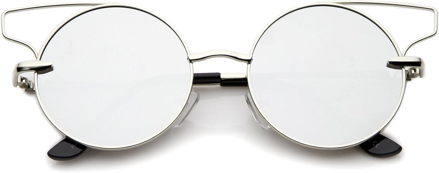 Женские солнцезащитные очки zeroUV с металлической оправой и проволочным каркасом, цветными зеркальными линзами, плоской формой, круглой формы «кошачий глаз», диаметр линз 52 мм, Silver / Silver Mirror
Женские солнцезащитные очки zeroUV с металлической оправой и проволочным каркасом, цветными зеркальными линзами, плоской формой, круглой формы «кошачий глаз», диаметр линз 52 мм, Silver / Silver Mirror