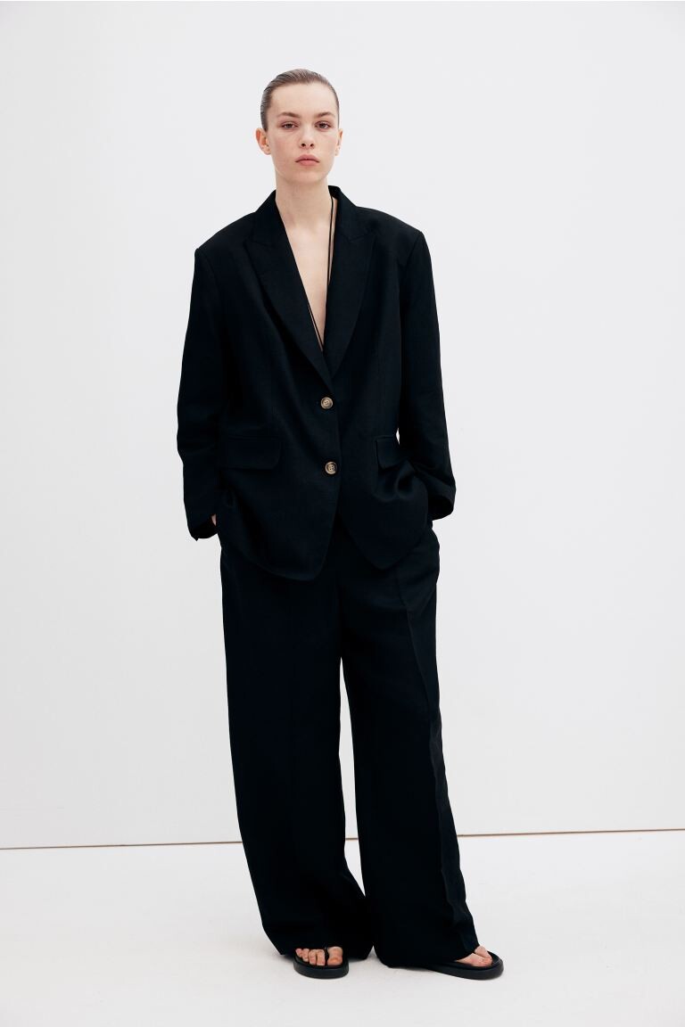 Элегантные брюки из смеси льна H&M, черный 
Элегантные брюки из смеси льна H&M, черный