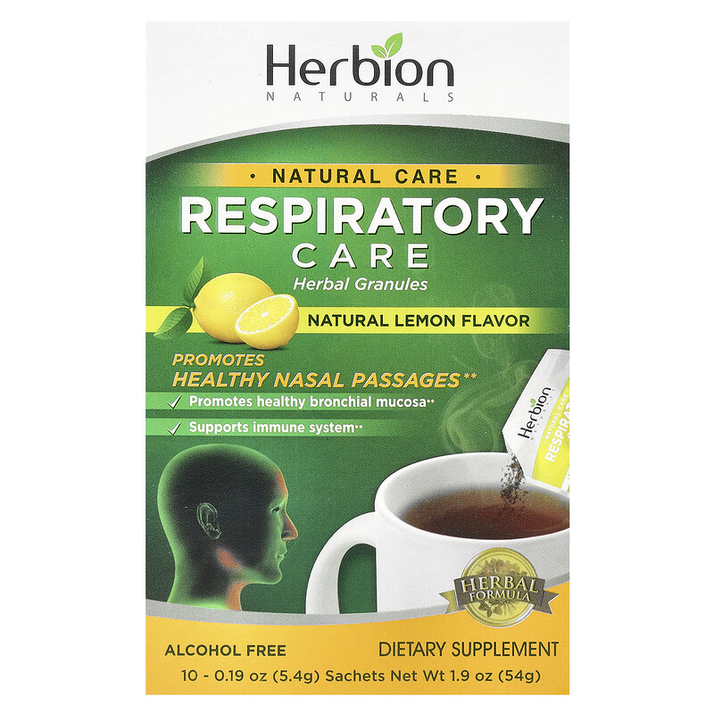 Herbion Naturals, Respiratory Care, травяные гранулы, натуральный лимон, 10 пакетиков по 5,4 г (0,19 унции)
Herbion Naturals, Respiratory Care, травяные гранулы, натуральный лимон, 10 пакетиков по 5,4 г (0,19 унции)