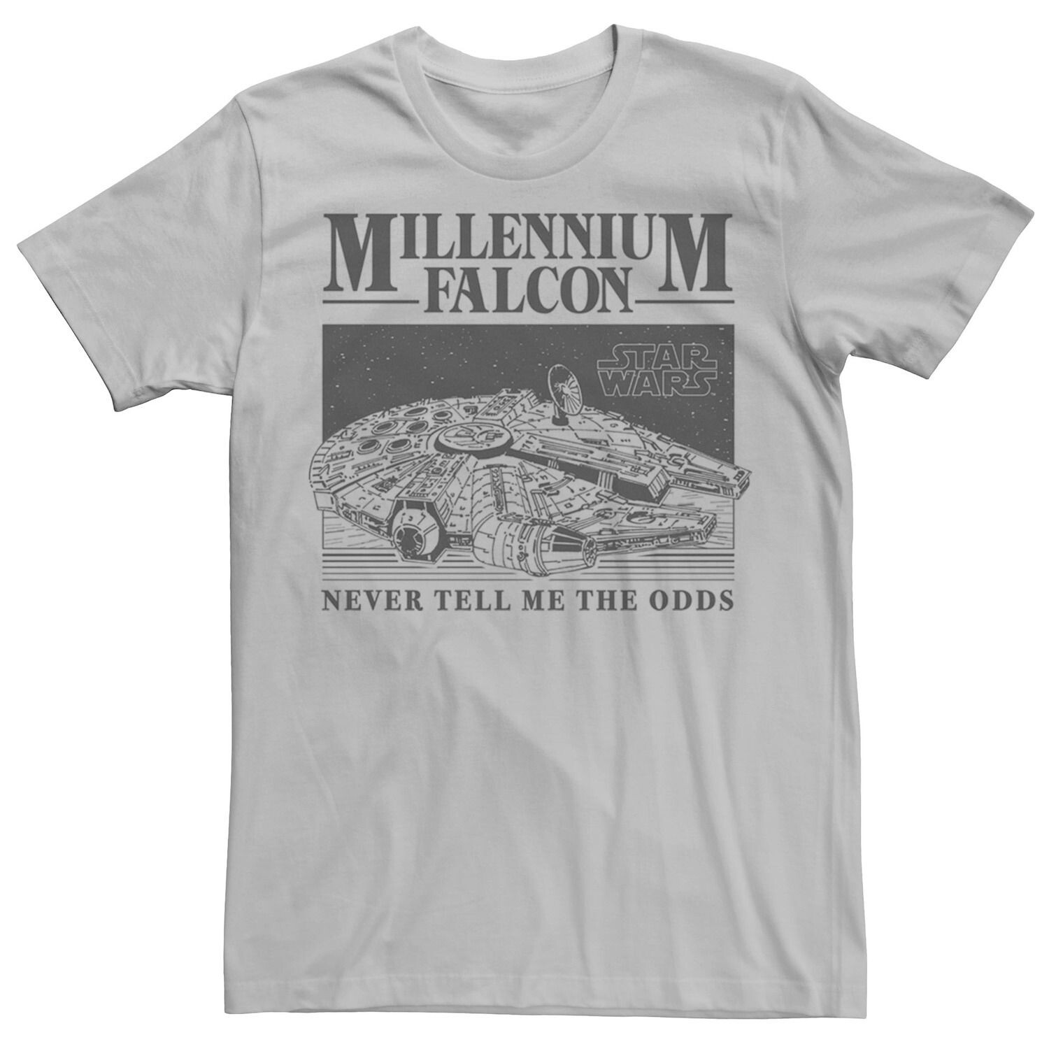 Мужская футболка Millennium Falcon Never Tell Me The Odds с плакатом и графикой Star Wars
Мужская футболка Millennium Falcon Never Tell Me The Odds с плакатом и графикой Star Wars