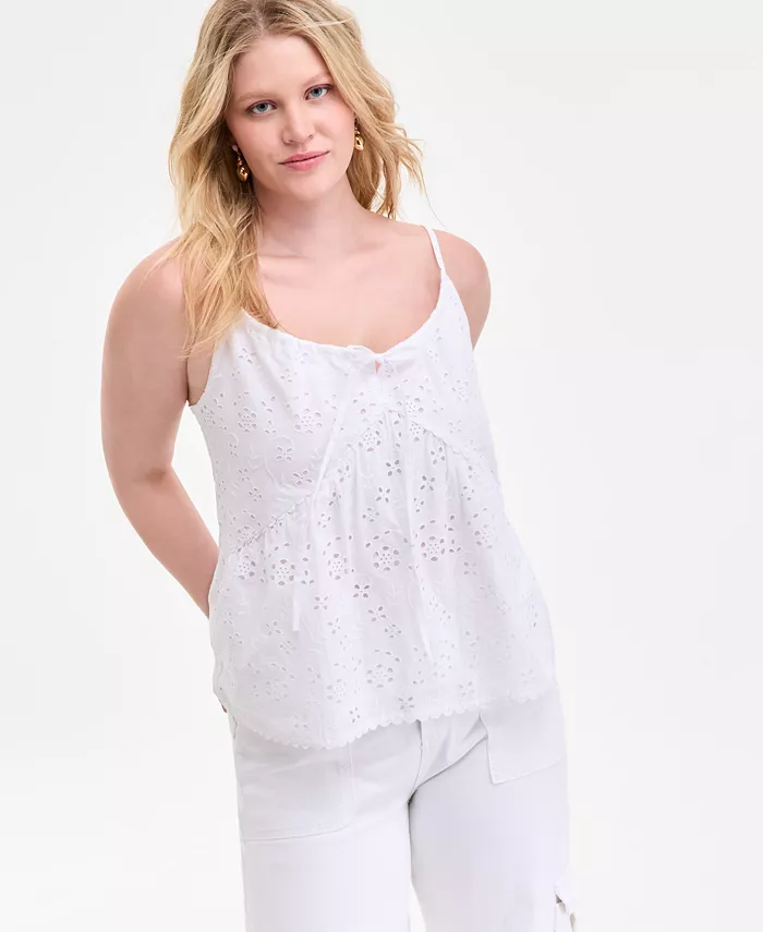 Женский топ с ажурными вставками и фигурным краем On 34th, белый 
Женский топ с ажурными вставками и фигурным краем On 34th, белый