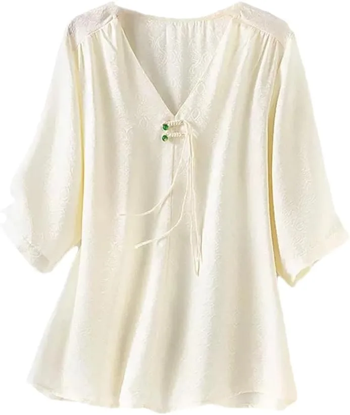 Женская шелковая блуза с V-образным вырезом и коротким рукавом Vsadsau
Женская шелковая блуза с V-образным вырезом и коротким рукавом Vsadsau